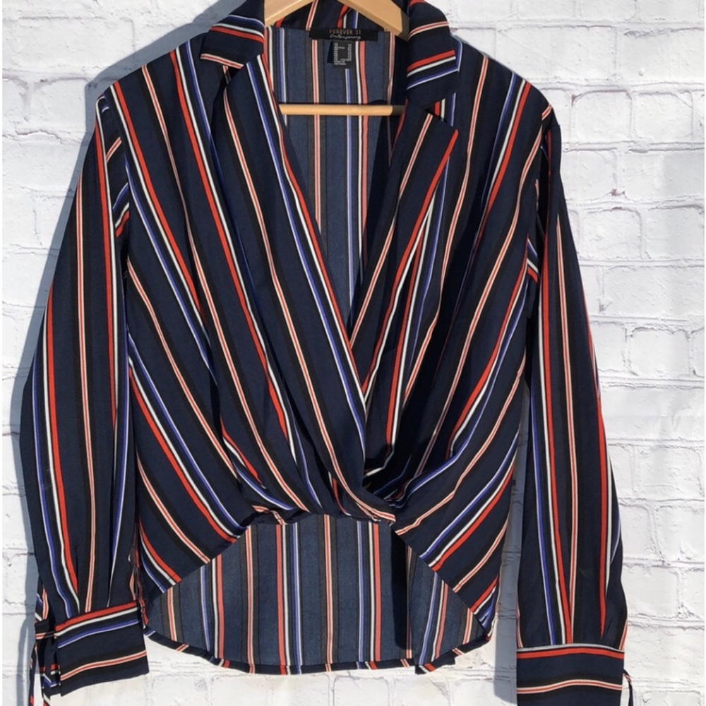 Forever 21 cute stripped shirt with ties on sleeves.